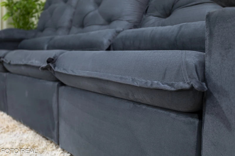 Sofá Retrátil Reclinável 2.70m Roma Veludo Cinza 20 - D28 Soft - Móveis furniture