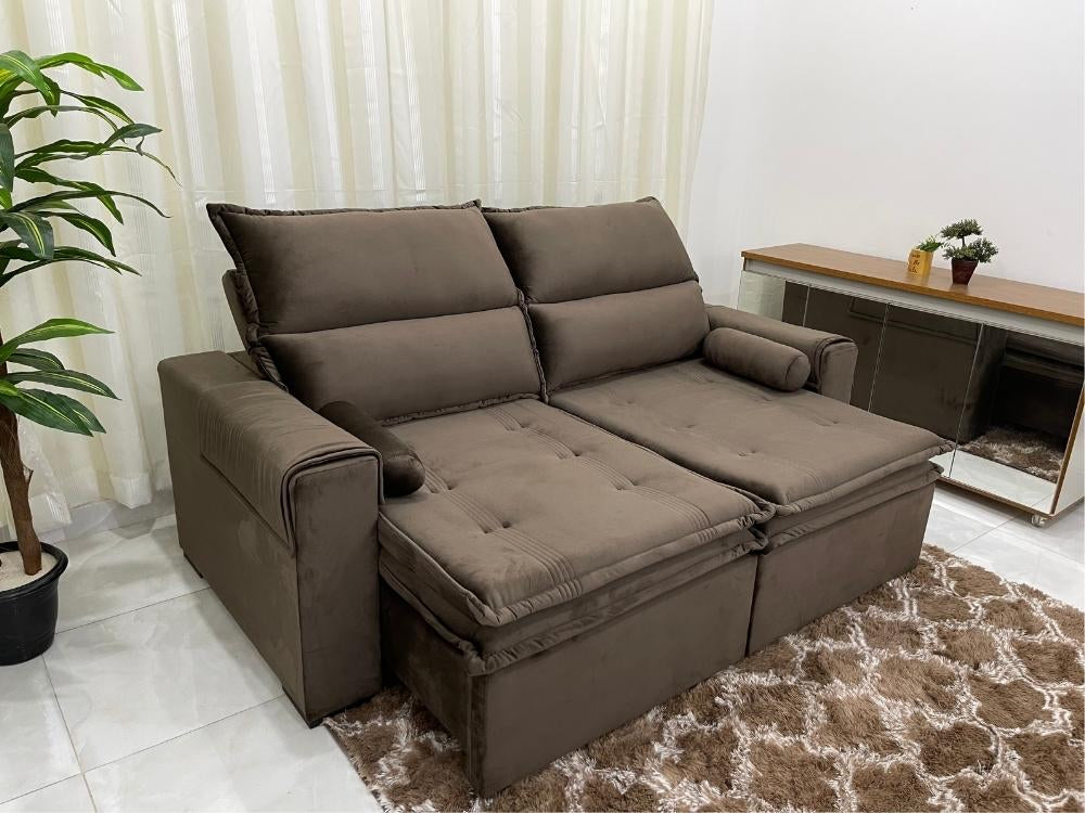 Sofá Retrátil Reclinável Sírius 2.00m – Marrom Veludão - Móveis furniture