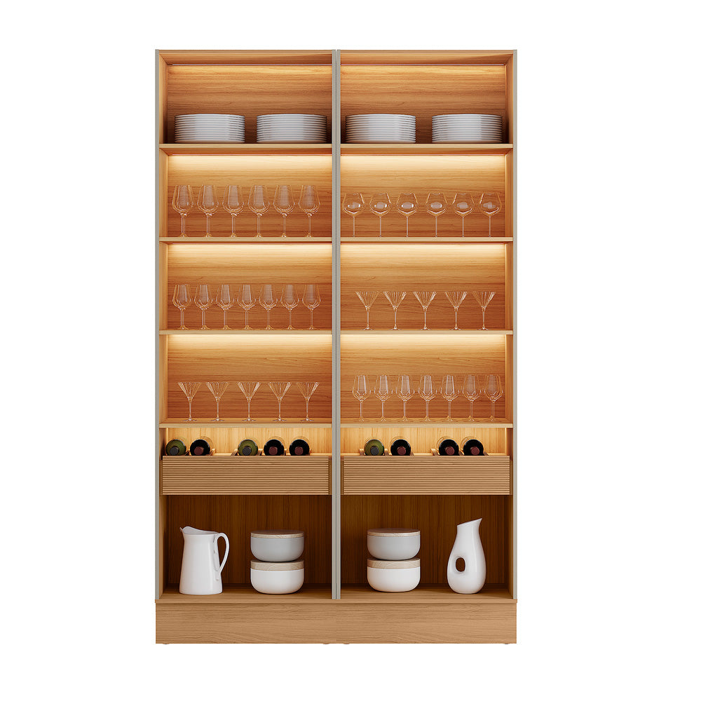 Cristaleira Dupla Allure (Kit com 2) Rodapé Simples Jequitibá/Gris Fosco – LINEA BRASIL