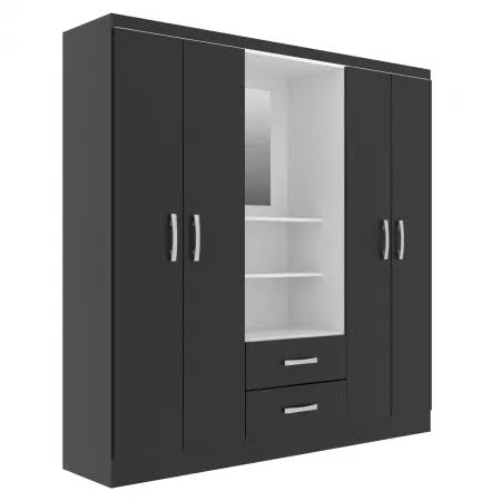 Guarda Roupa Casal com 4 Portas 2 Gavetas Capelinha Evidência Móveis preto - Móveis furniture