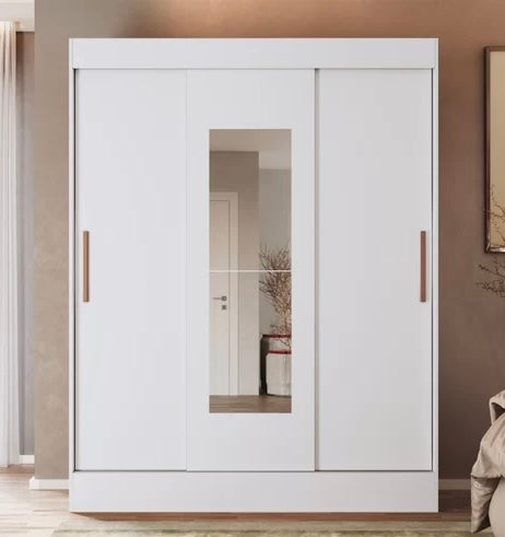 Guarda Roupa Casal 3 Portas de Correr 2 Gavetas 2 Espelhos Marselha - Móveis furniture