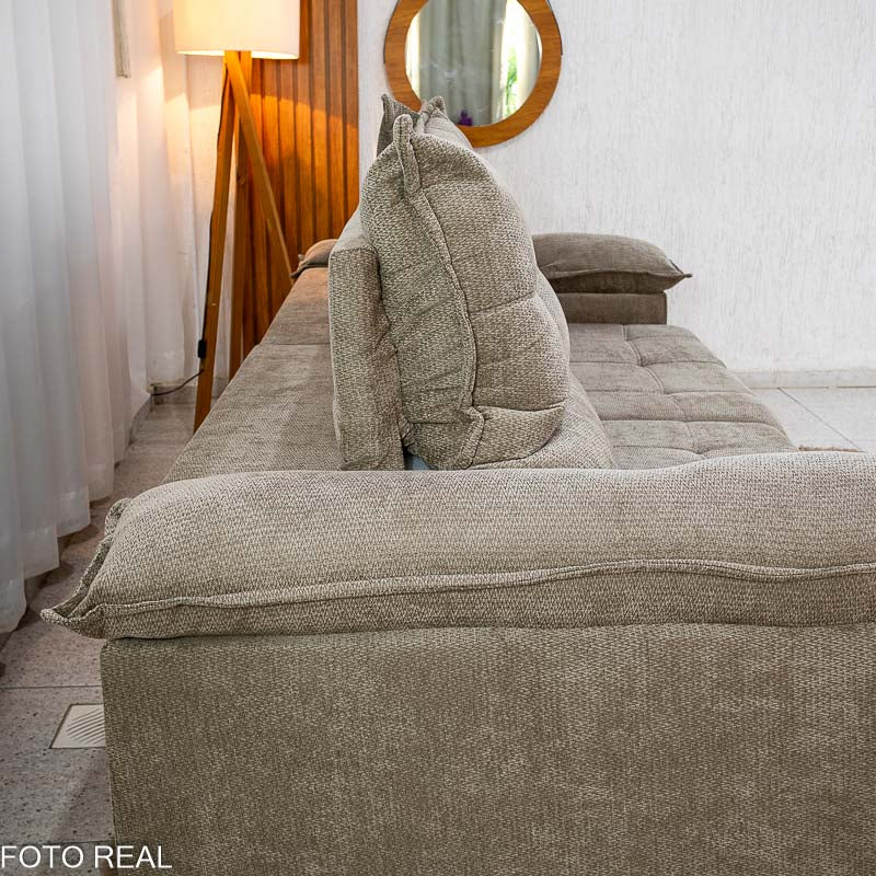 Sofá Retrátil Reclinável Itauna 2.30m Chenille Bege 574 D28 Soft - Molas Ensacadas