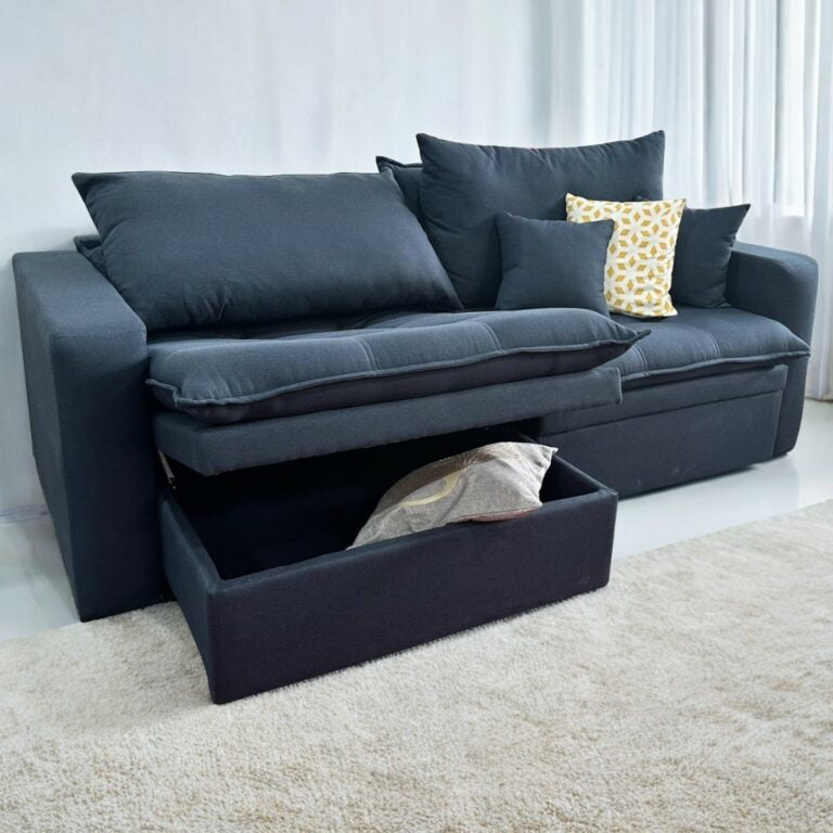 Sofá Retrátil Baú Versate 2,40 m Linho Azul – ARJAN DECOR - Móveis furniture