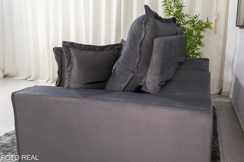 Sofá Retrátil Reclinável Ferrara 2.50m Veludo Cinza 20 D33 e Molas Ensacadas - Móveis furniture