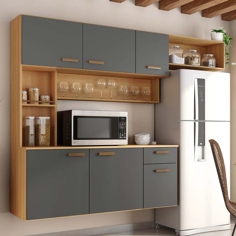 Kit Cozinha Suspensa Manu Larg. 1.80m Freijó/Grafite Poliman - Móveis furniture