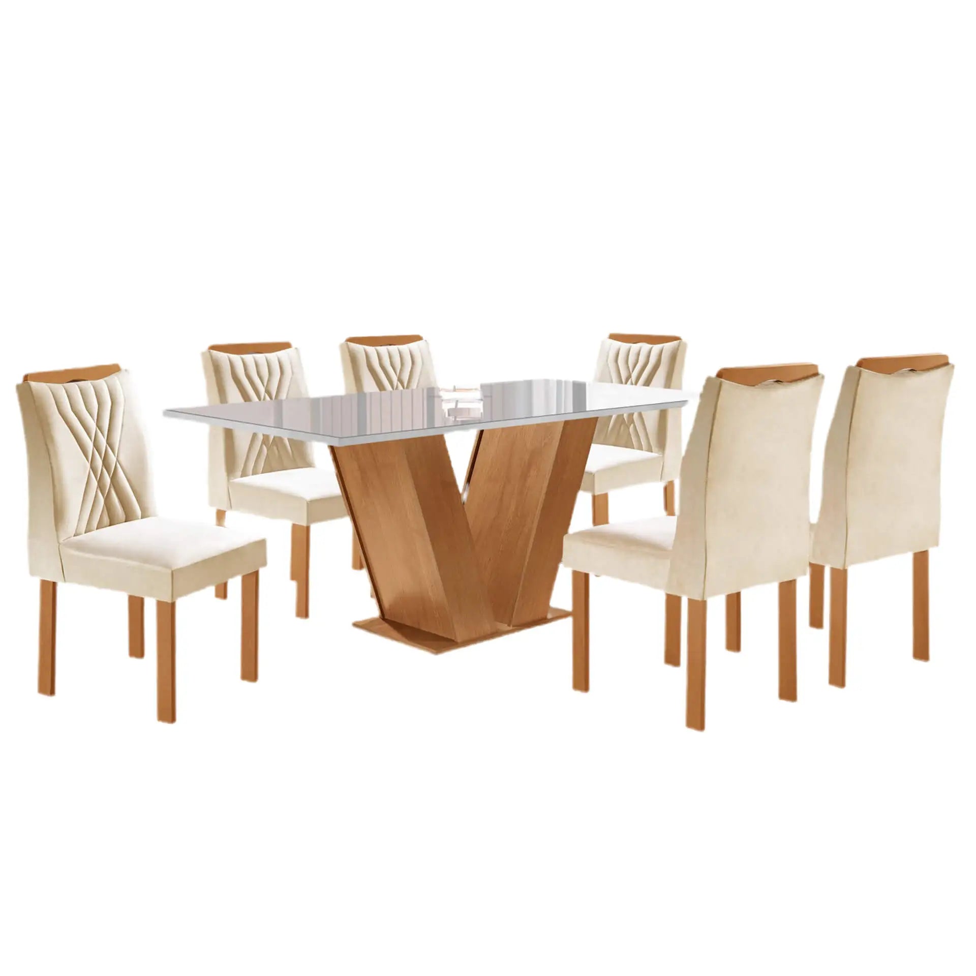 Mesa de Jantar Classic 160x80cm com 6 Cadeiras Lisboa Cel Móveis Cinamomo Off White - Móveis furniture