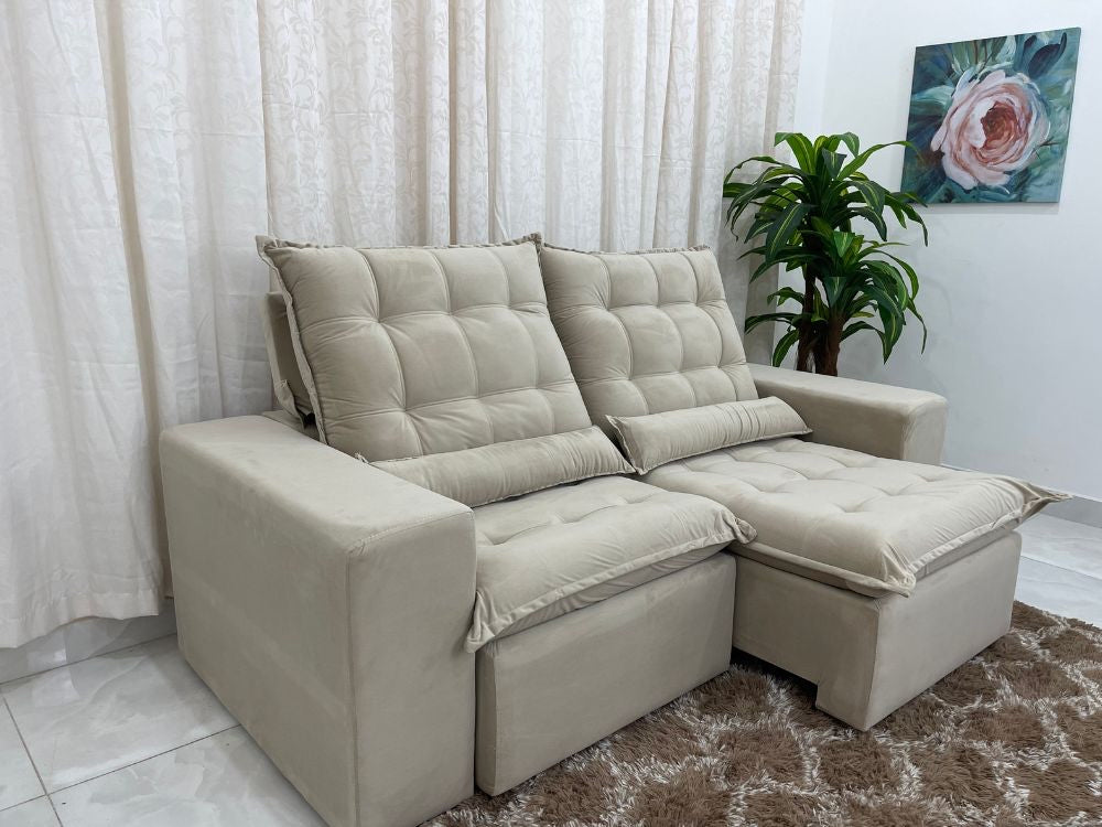Sofá Retrátil Reclinável Small 2.30m – Bege Veludão - Móveis furniture