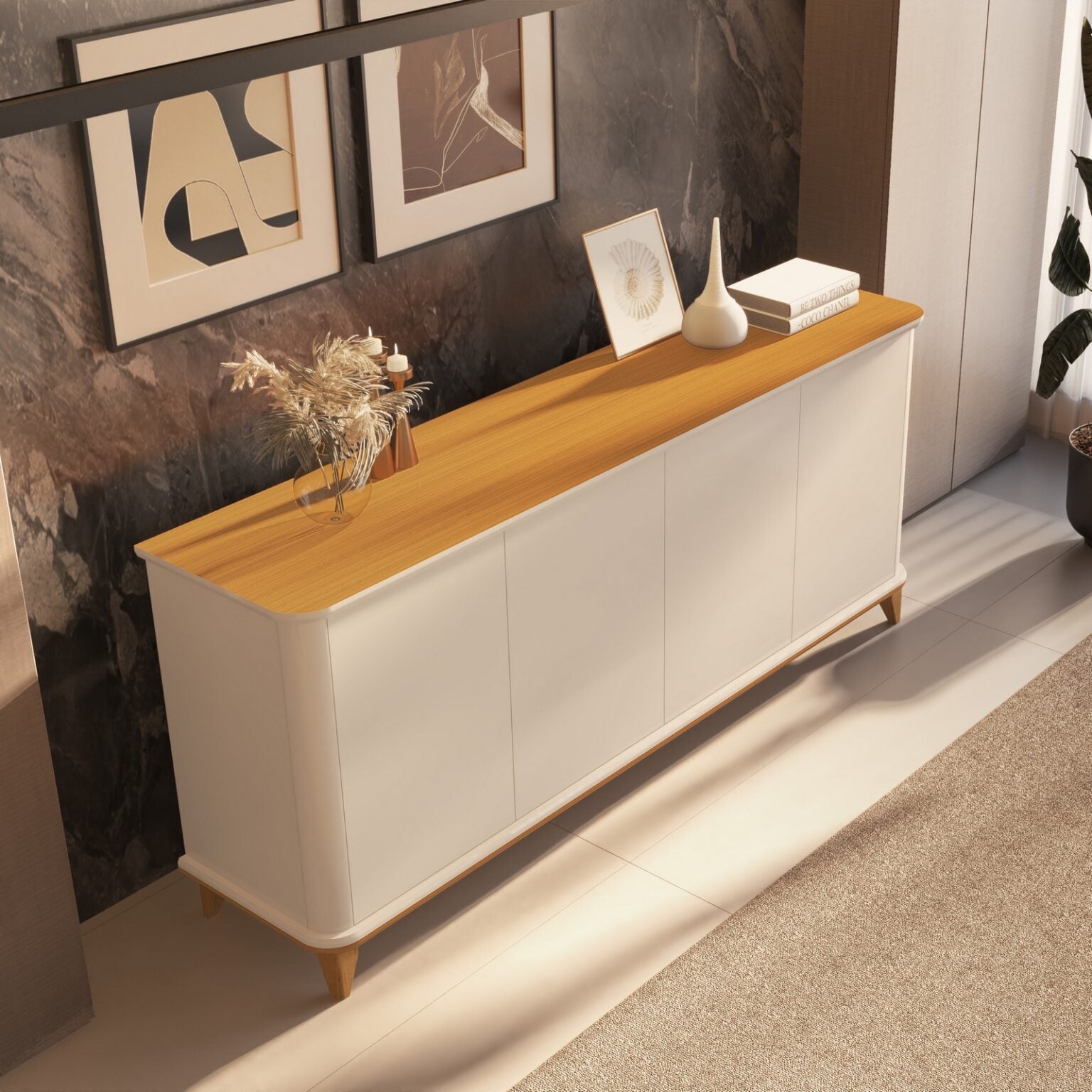 Buffet 4 Portas Aron Off White/Cedro – EDN MÓVEIS