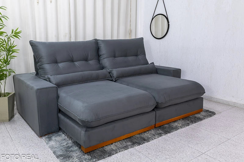 Sofá Retrátil Reclinável Sparta 2.10m Veludo Cinza 814 D33 e Molas Ensacadas - Móveis furniture