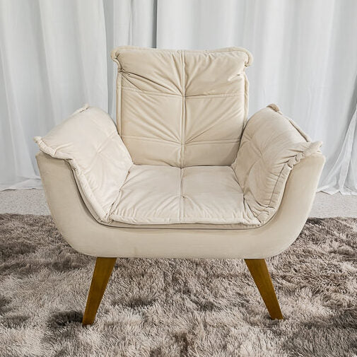 Poltrona Pérola Base Fixa Veludo Bege - Móveis furniture