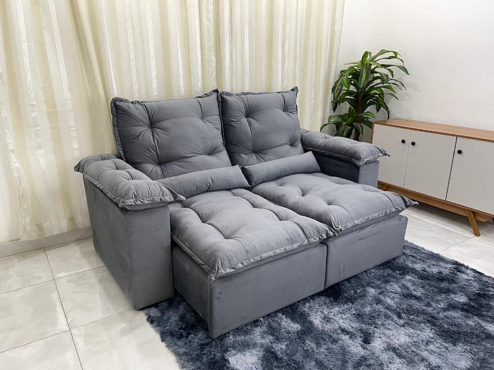 Sofá Retrátil Reclinável Atenas 2.00m – Cinza Veludo - Móveis furniture