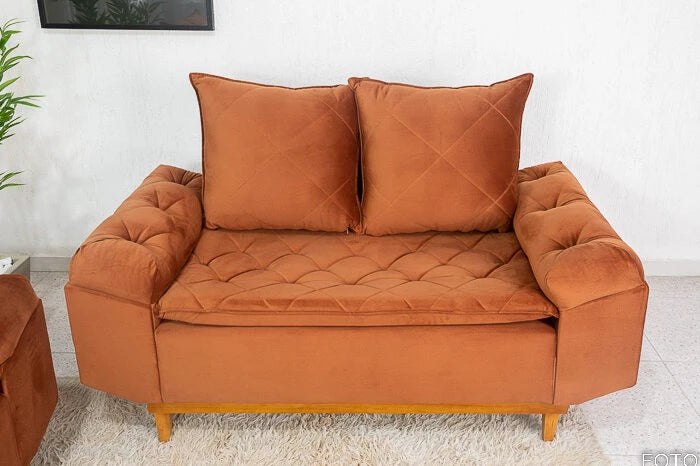 Sofá 2 lugares Bélgica 1.60m Veludo Terracota - Móveis furniture