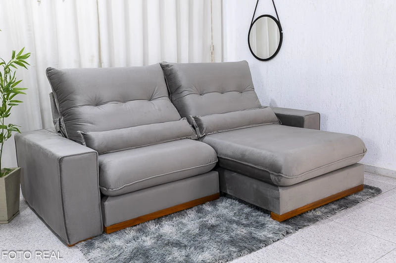 Sofá Retrátil Reclinável Sparta 2.30m Veludo Cinza 813 D33 e Molas Ensacadas - Móveis furniture