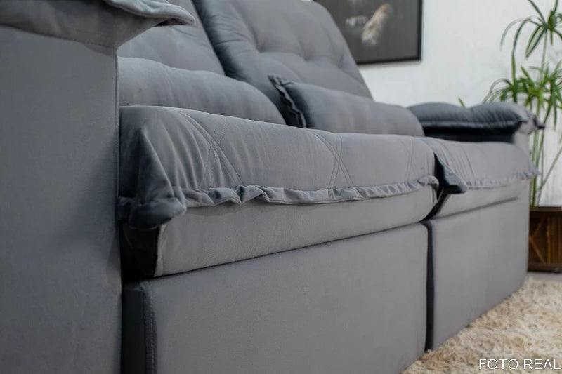 Sofá Retrátil Reclinável Califórnia Veludo Cinza 526 Larg. 2.50m - D28 Hiper