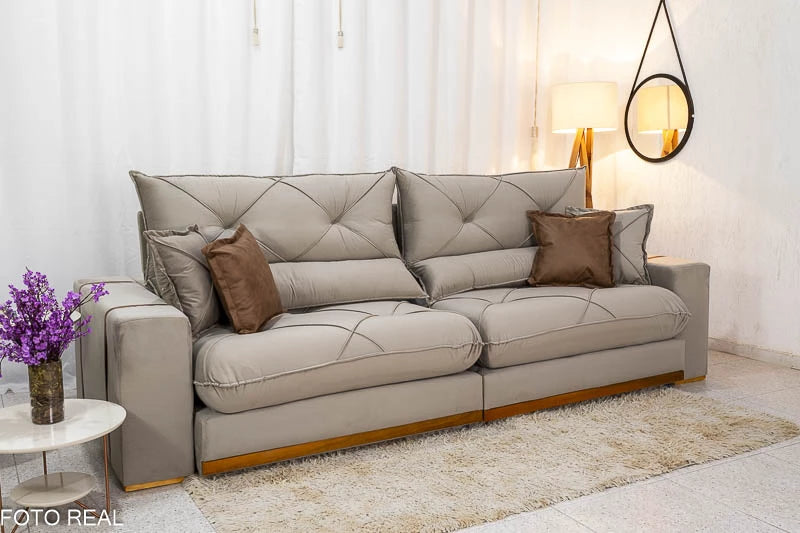 Sofá Retrátil Reclinável Gran Bello 2.90m Veludo Capuccino 02 - Molas Ensacadas