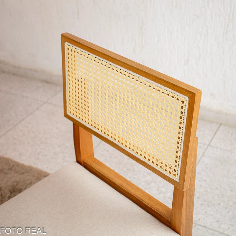 2 Cadeiras Santorini Linho Bege Madeira Maciça - Minas Plac