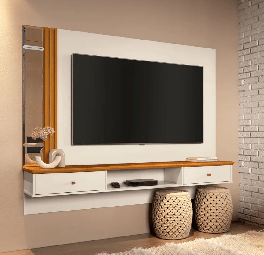 PAINEL AREZZO 1.60 C/ ESPELHO E 2 PORTAS BASCULANTES – TV ATÉ 55 POLEGADAS – EDN