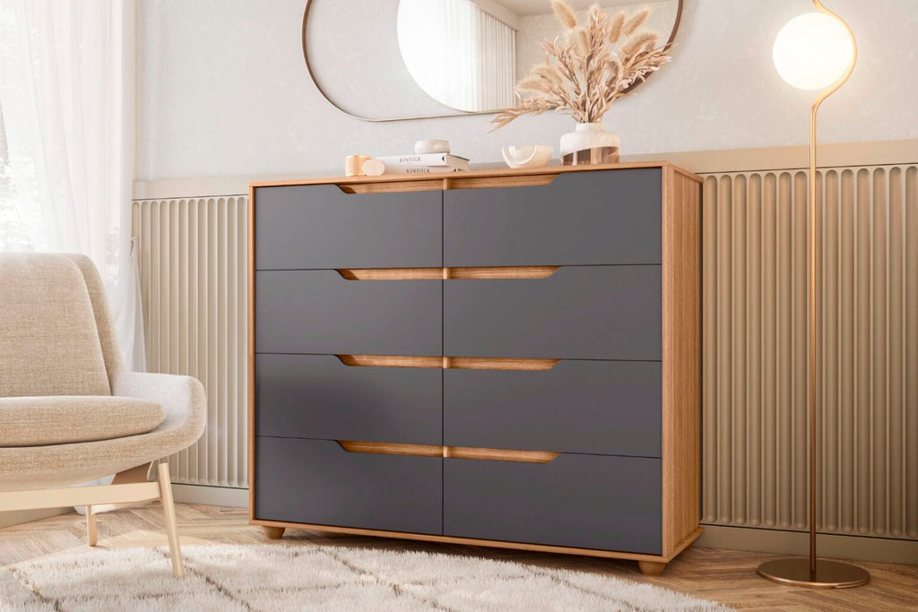 Cômoda Doble 8 Gavetas Albatroz cinamomo grafite - Móveis furniture