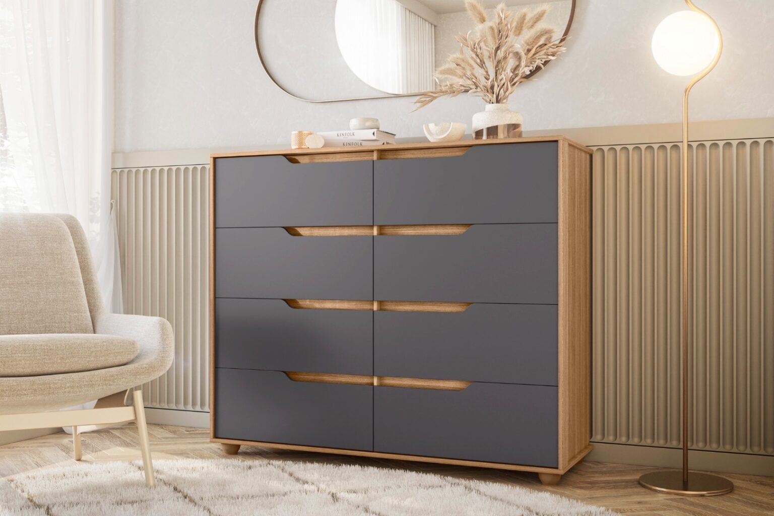 Cômoda Doble 8 Gavetas Albatroz cinamomo grafite - Móveis furniture