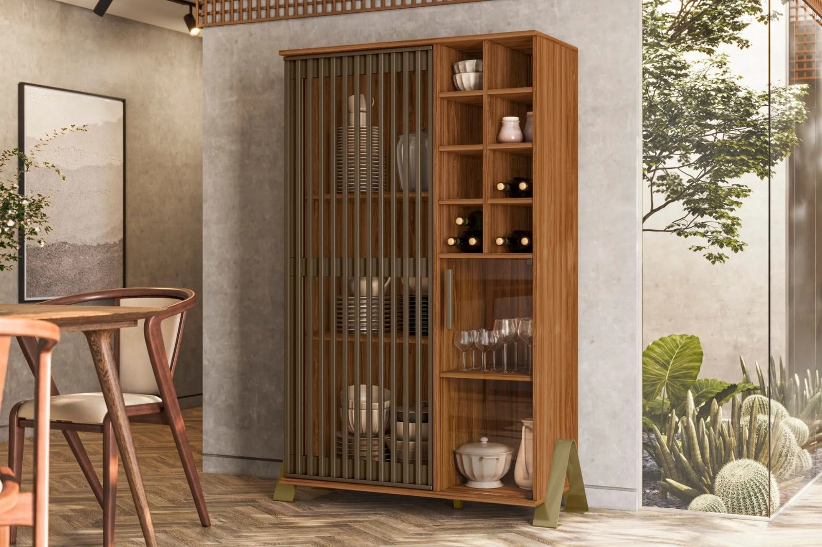 Cristaleira Metallic Cinamomo Mel - Móveis furniture