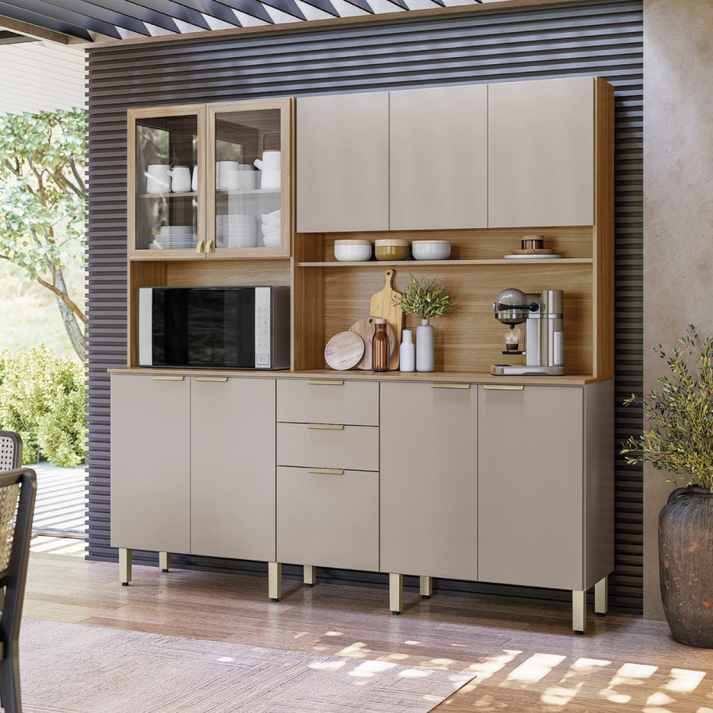 Kit Cozinha Amora 1,98 m Nogueira Touch/Nude Prime – DEMÓBILE