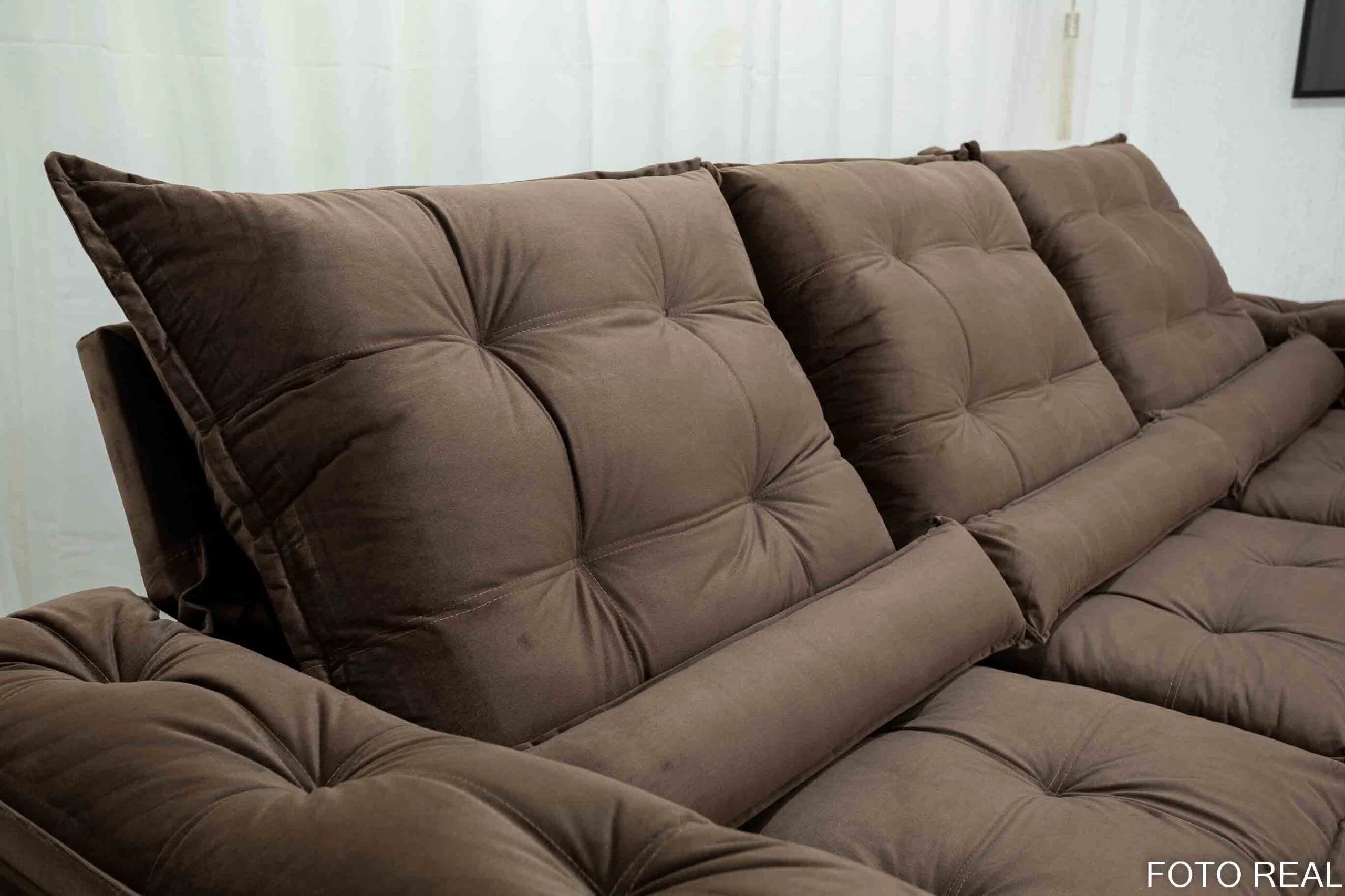 Sofá Retrátil Reclinável Madri 2.70m Veludo Marrom - Móveis furniture