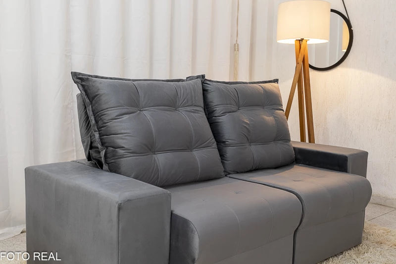 Sofá Retrátil e Reclinável Belém 1.90m Veludo Cinza - Móveis furniture