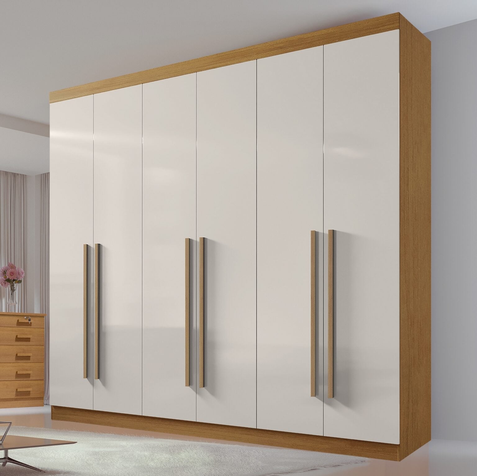 Guarda-Roupa 6 Portas Da Vinci 2,75 m Cinamono/Off White – D’DORO MÓVEIS