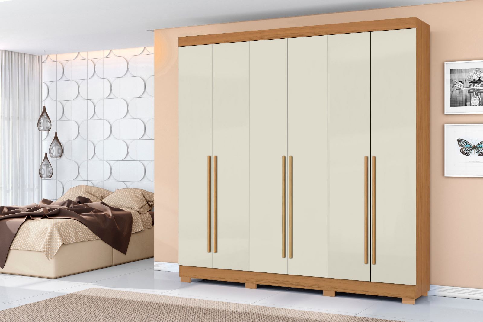 Roupeiro Aramoveis 6P2G Cinamomo.Off White Aramoveis