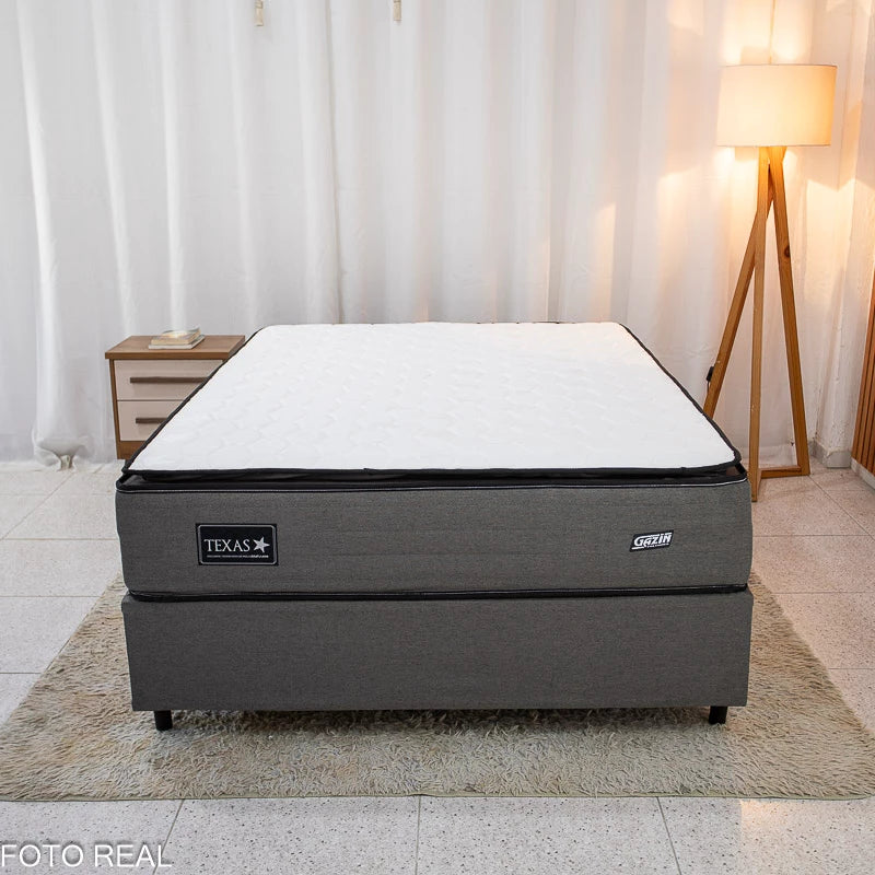Box Casal Universal Linho Grafite + Colchão Casal Texas 138x188x69 Molas BlueWave - Gazin