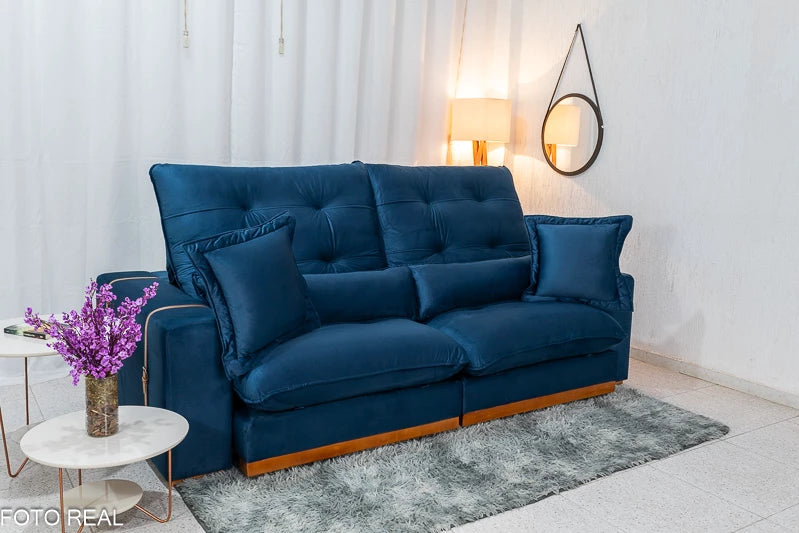 Sofá Retrátil Reclinável 2.50m Toronto Veludo Azul
