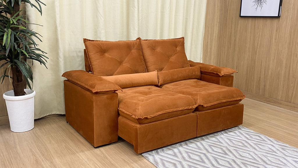 Sofá Retrátil Reclinável 2,30 m terracota 501 Zuqui Plus - Móveis furniture