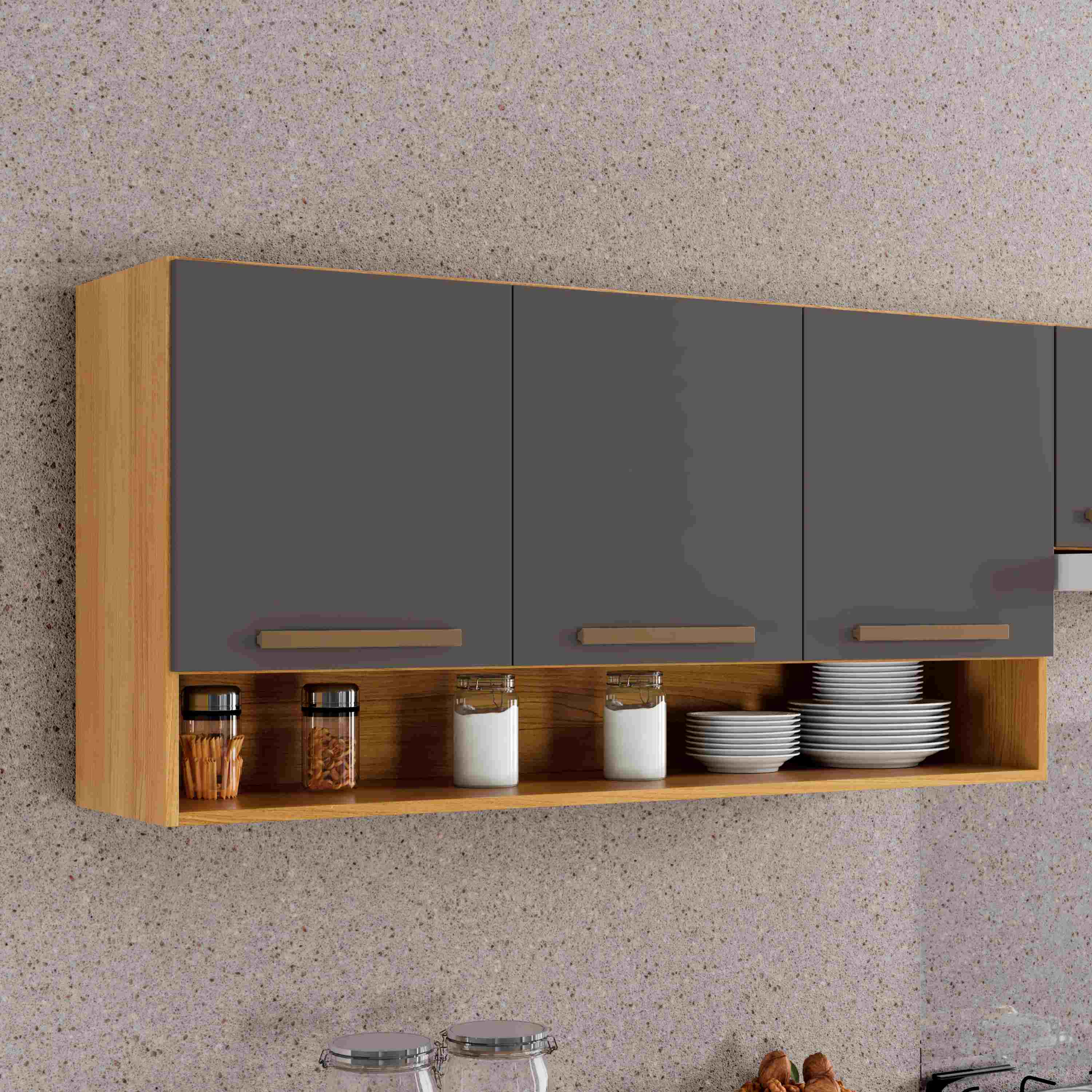 Armario Aereo New 91 3P1N Cinamomo.Grafit Arte Moveis