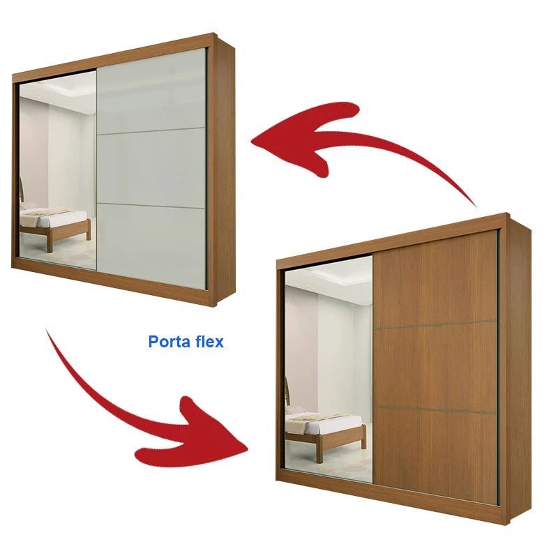 Roupeiro 2 Portas Titanium c/1Espelho 100% MDF Cinamomo/Off Larg. 2.20m DDoro - Móveis furniture