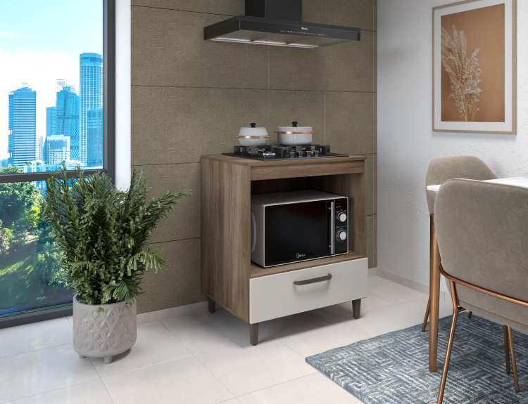 Balcao CookTop Jade 4 Bocas 1N1G Naturale/Off White Moveis Parana