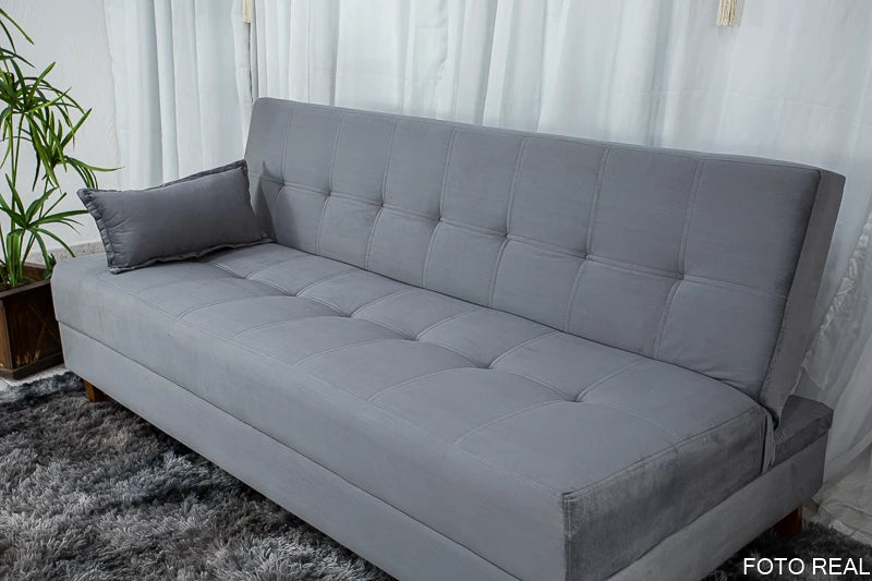 Sofá 4 lugares e Sofá Cama Casal Arpoador Veludo Cinza - Móveis furniture