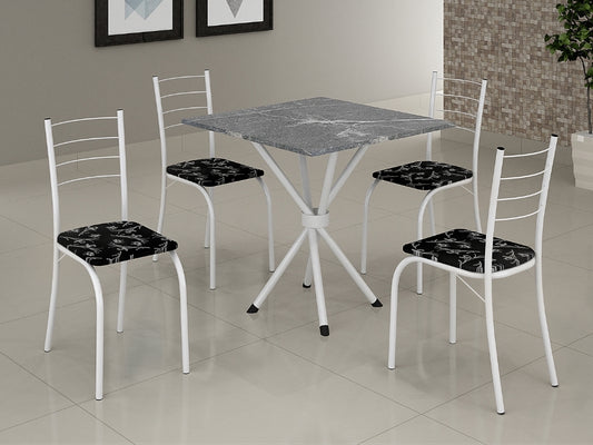 Conjunto Mesa Tubular Rio Branca com 4 cadeiras Tampo Granito Topázio – 0.70×0.70 - Móveis furniture