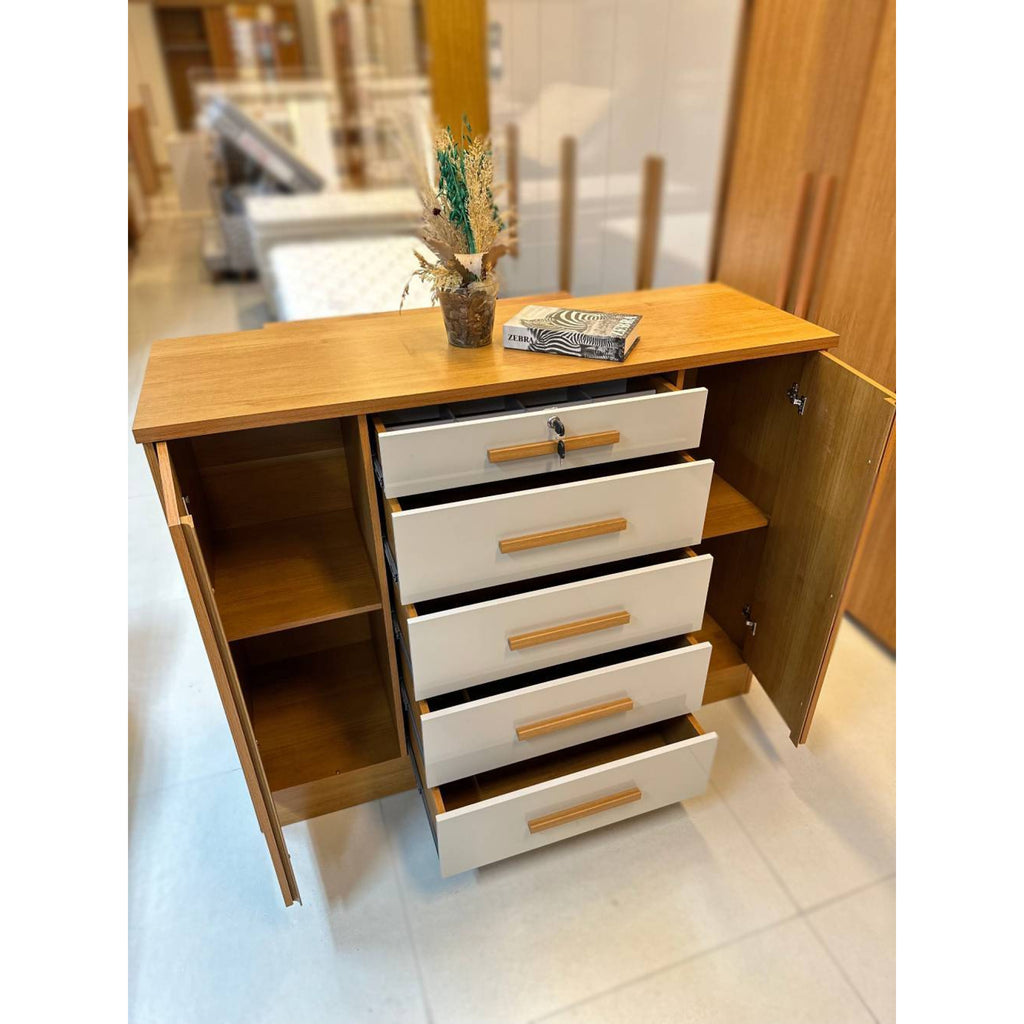 Cômoda Fortuna 2 Portas 5 Gavetas Tcil Móveis - Cinamomo/off White - Móveis furniture