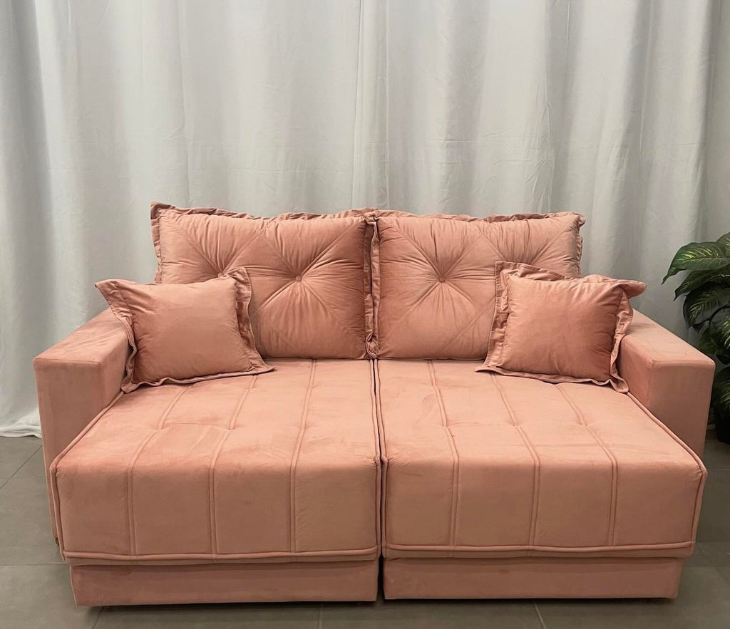 Sofá Pop Retrátil com Almofadas Soltas 3 Lugares Tecido Veludo 200cm Vicam - Móveis furniture