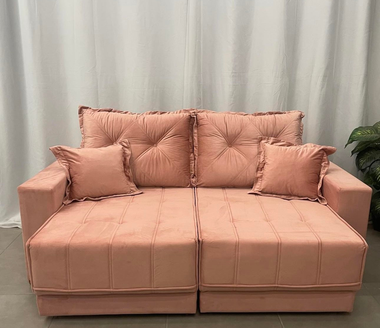 Sofá Pop Retrátil com Almofadas Soltas 3 Lugares Tecido Veludo 200cm Vicam - Móveis furniture