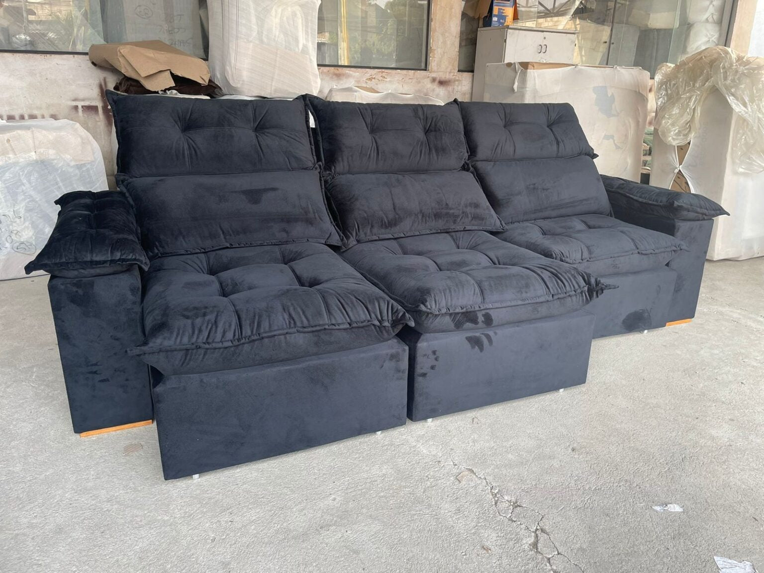 Sofá Retrátil e Reclinável Imperial 2,75 m Veludo Jolie Preto 12 – IMPERIAL DECOR - Móveis furniture