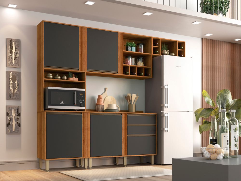 Cozinha Completa Pérola 4 Peças – Cinamomo/Grafite - Móveis furniture