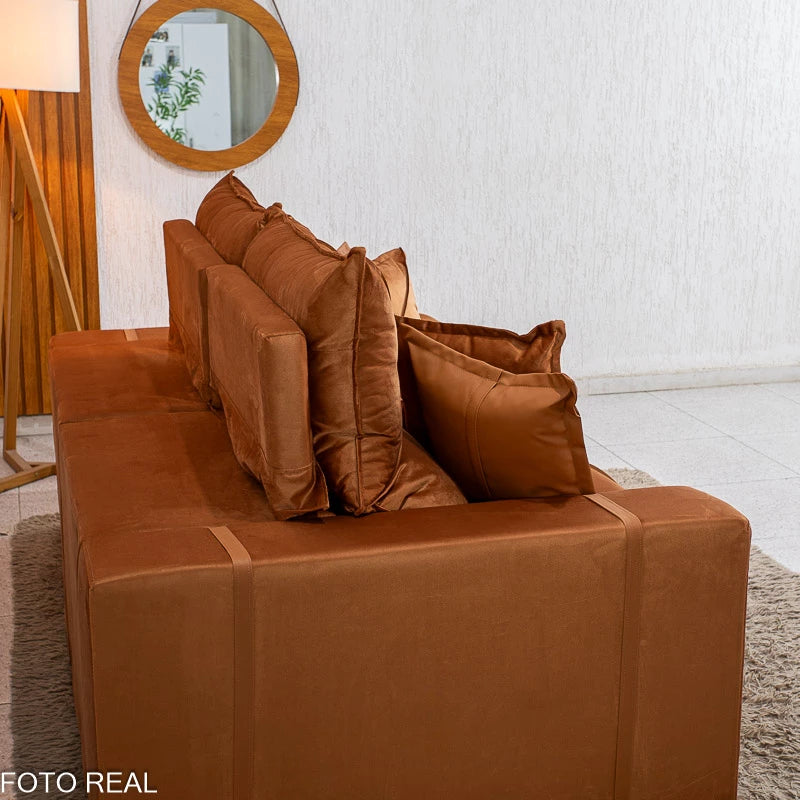Sofá Retrátil Reclinável Gran Bello 2.00m Veludo Terracota 24 - Molas Ensacadas