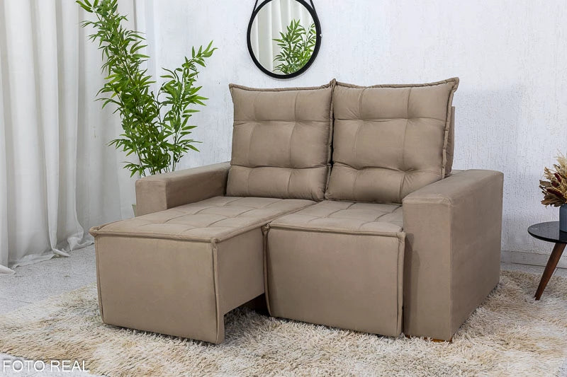 Sofá Retrátil Reclinável 1.60m Rafaela Veludinho Bege - Móveis furniture