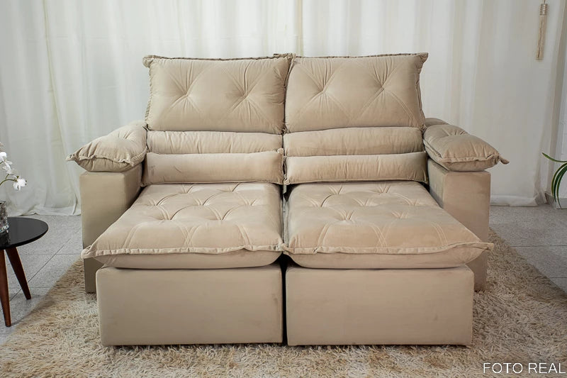 Sofá Retrátil Reclinável 1.80m Santorine Veludo Bege - Móveis furniture