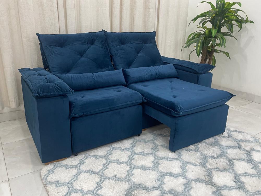 Sofá Retrátil Reclinável Grécia 1.90m – Azul Veludinho - Móveis furniture