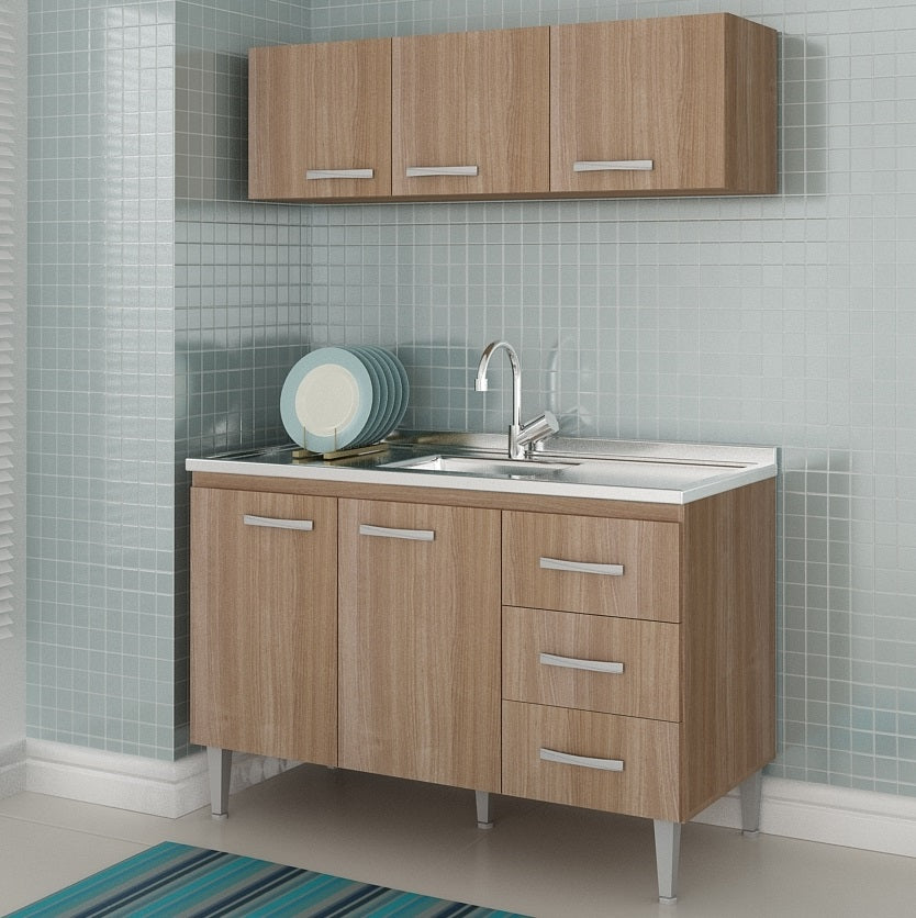 Armário Aéreo 3 portas Ipanema + Balcão(Sem Tampo)para Pia Copacabana Manchester – FELLICCI - Móveis furniture