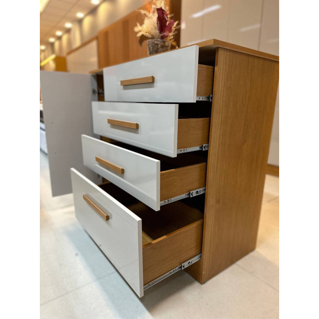 Cômoda Sapateira Chicago 4 Gavetas 1 Porta Tcil – Cinamomo/Off White - Móveis furniture