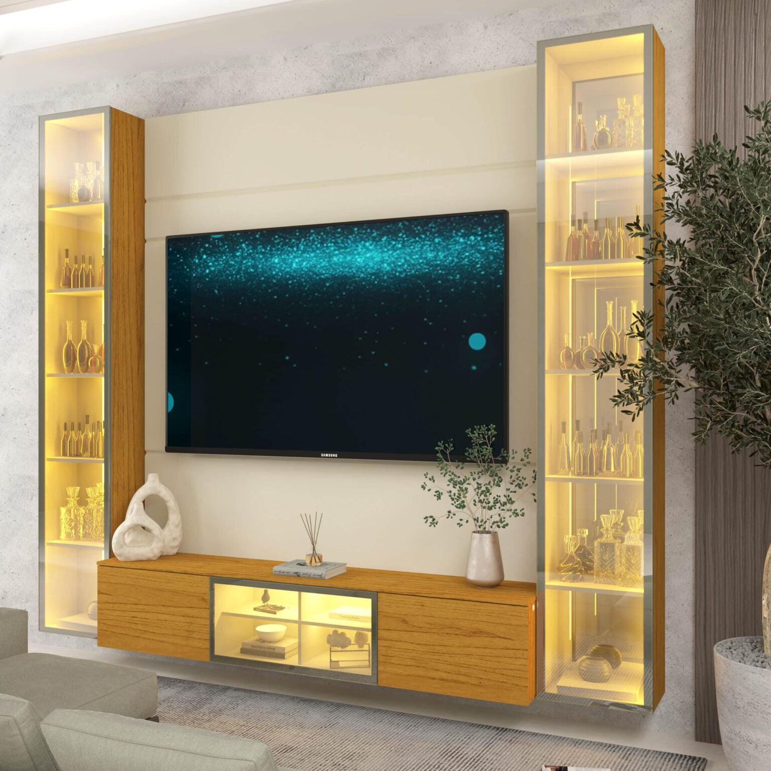 Home Suspenso até 85″ Luminare Reflecta com Duas Torres 230 Off White/Naturale – GELIUS