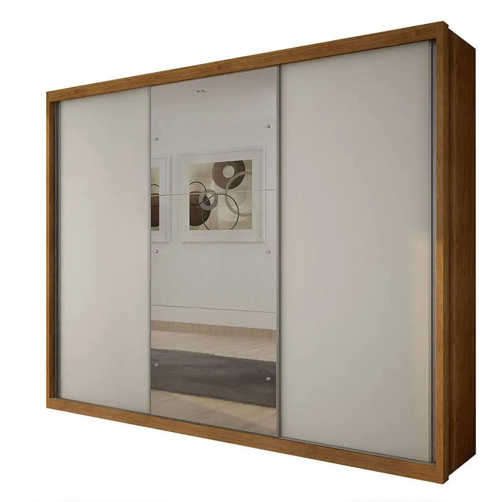 Guarda Roupa Paradizzo Casal com Espelho 3 Portas 6 Gavetas Novo Horizonte Cumaru/Fendy